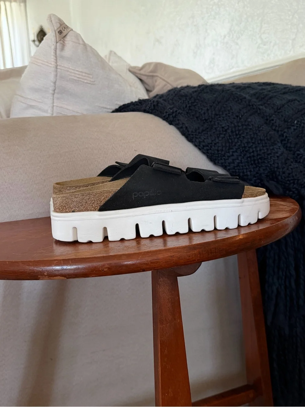 Bikenstock Papillio Black Suede Platform Slide Sandals